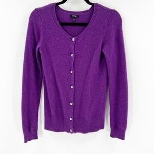 Apt. 9 Womens Cardigan Sweater Small Purple Angora Blend Button Front Knit Top